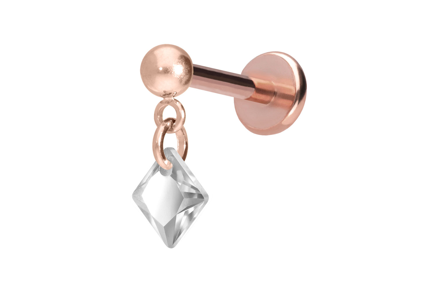 Titan Labret Piercing mit Push Fit KRISTALLQUADRAT